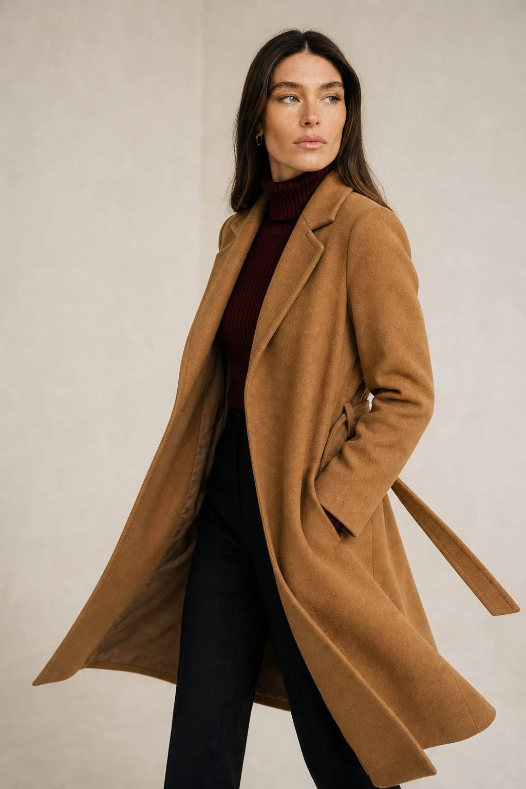 Women's Tailored Belted Midi Winter Coat 1